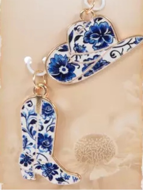 Jewelry - Blue Floral Cowboy Hat & Boot Charms
